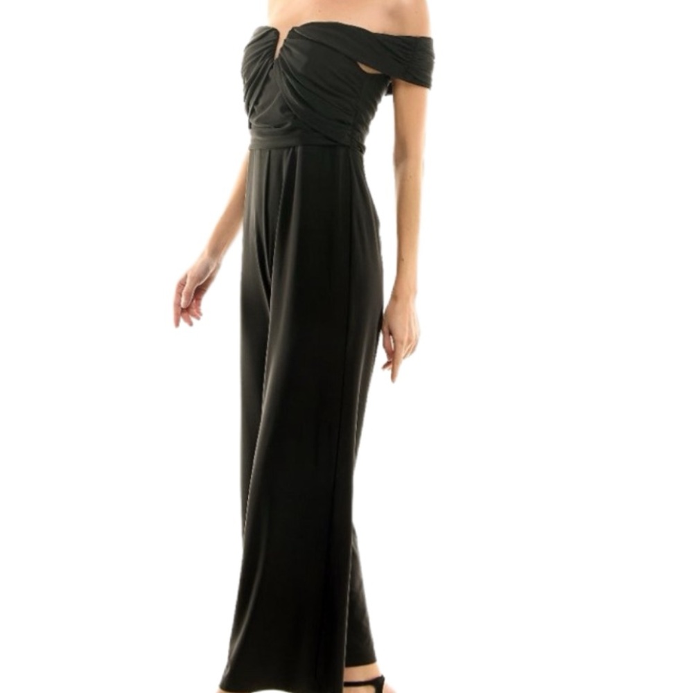 Women's "Nicole Miller" Off Shoulder Wide-leg Ruched Jumpsuit Size 14 Black NWT